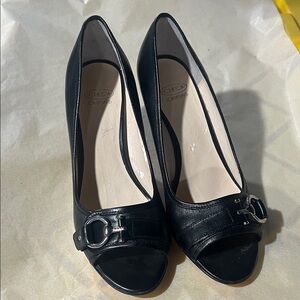 Joan‎ & David Black Buckle Peep Toe Heels